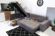 TENDER közepes méretű (270x200cm) L-alakú sarok ülőgarnitúra, vendégágyas, ágyneműtárolós, nyitást segítő vasalattal