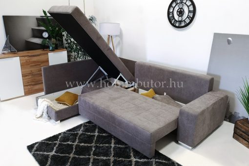 TENDER közepes méretű (270x200cm) L-alakú sarok ülőgarnitúra, vendégágyas, ágyneműtárolós, nyitást segítő vasalattal