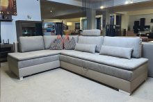 TIK-TAK nagy méretű (305x220 cm) L-alakú ülőgarnitúra mindennapi alvásra alkalmas ággyal, ágyneműtartóval